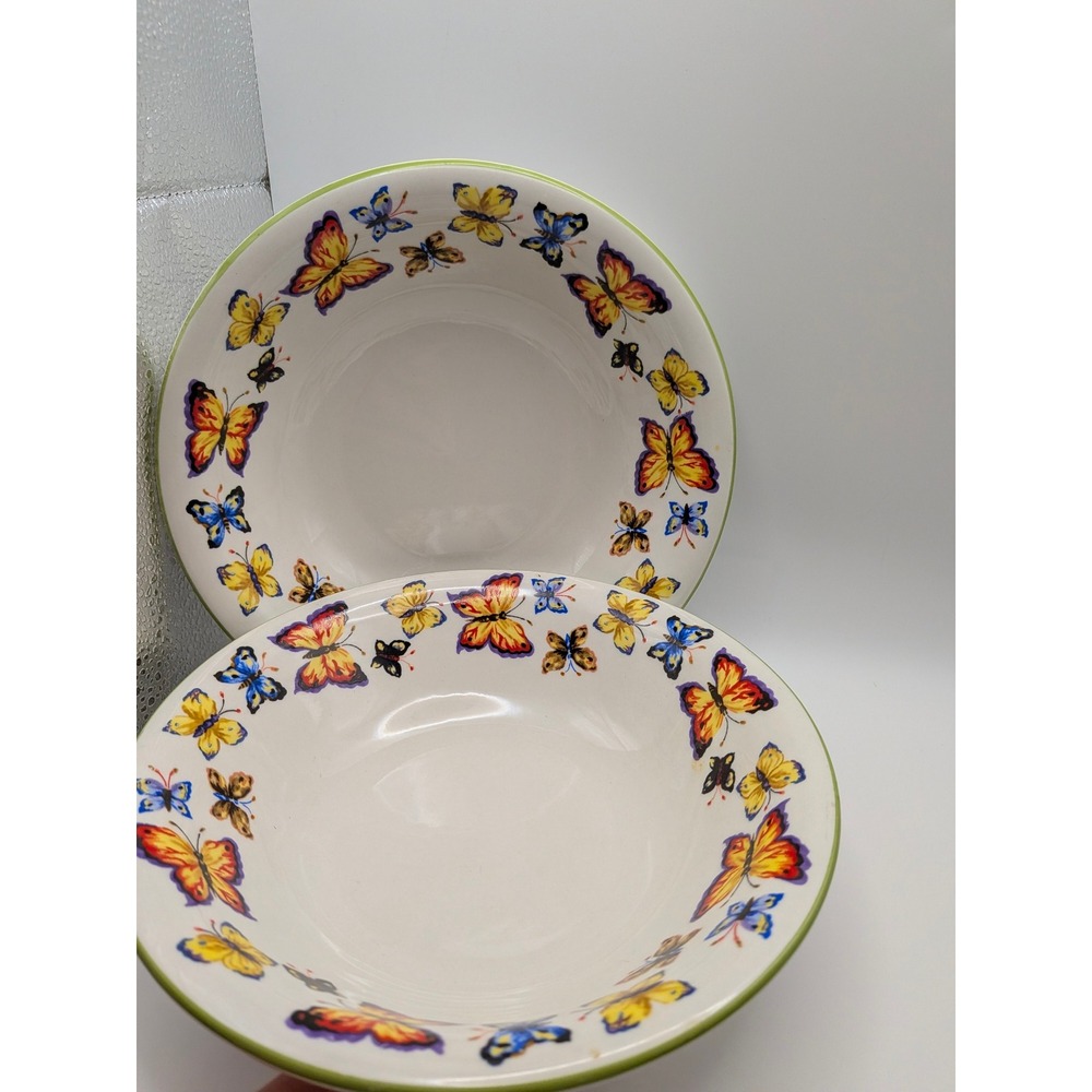 Tabletops Unlimited Butterfly Garden Pasta Bowls Set of 2 Ceramic Cottagecore